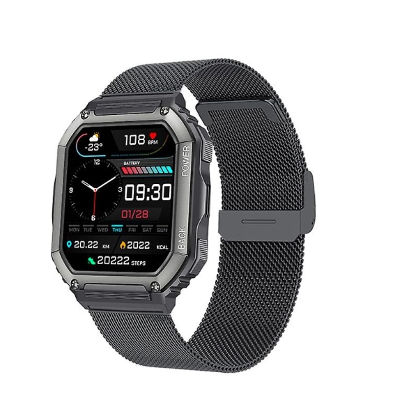 Kr06 Smart Watch Outdoor 1,8 ips sykemittari Sports Fitness älykäs rannekello (musta teräs)