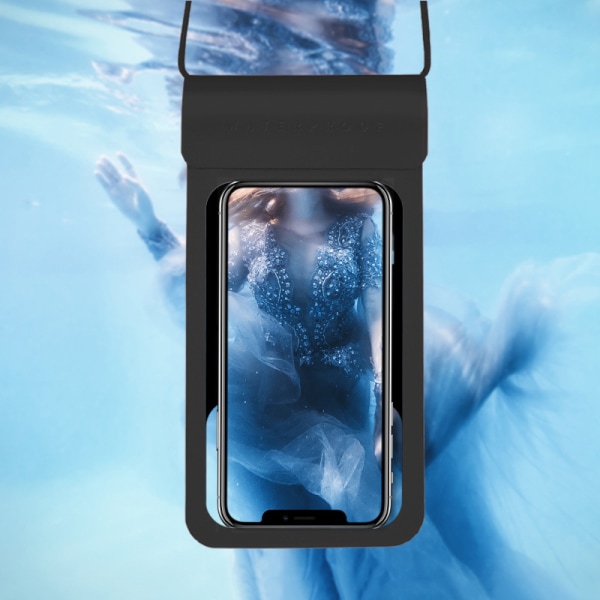Stor 11,3 × 22 cm svart, sommarvattentät mobiltelefonväska, hav