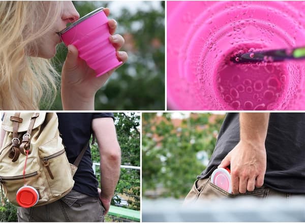 Hopfällbar silikonmugg i blått, bekväm resemugg camping D