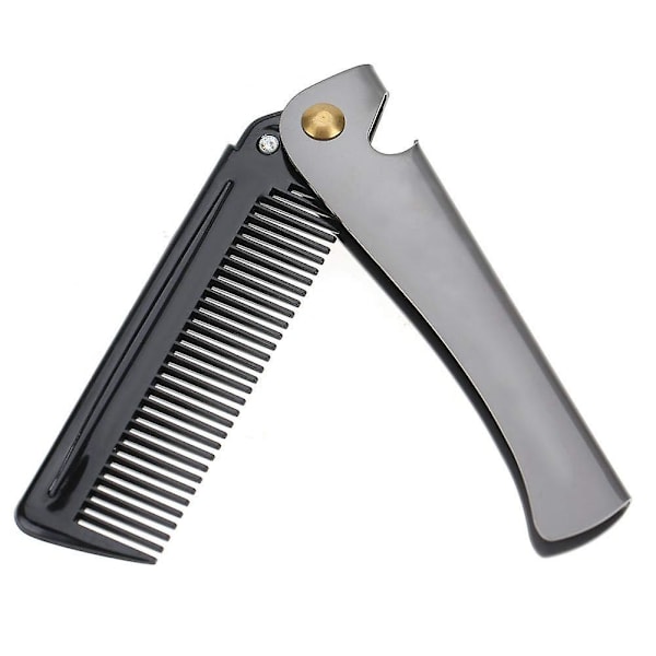 Foldbar skægkam, sammenklappelig kam til mænd, rustfrit stål skægkam, sammenklappelig rund kam, rustfrit stål tænder kam moustache form kam