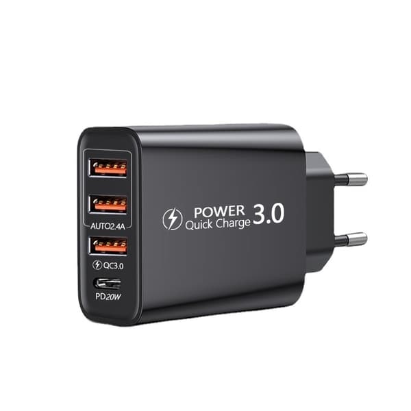 Quick Charge 3.0 USB-vægadapter og USB C-kabel, QC 3.0 30W/6A 4