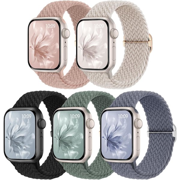 5-pack vävda band lämpliga för Apple Watch band dam 42mm, 44mm, 46mm, 49mm D