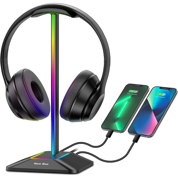 Hovedtelefonstativ RGB Headset Holder med 2 USB