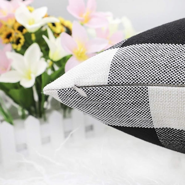 2 stk Farmhouse Buffalo Check Plaid Putetrekk Pudetrekk Bomull Lin for Høst Hjemmedekor, 18 X 18 Tommer