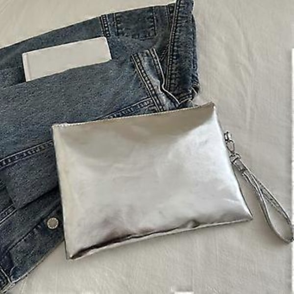 Dame Klassisk Skinnende Metallisk Håndledstaske Kuvert Taske PU Læder Lynlås Clutch Håndtaske Pung til Shopping og Rejser Grøn Green