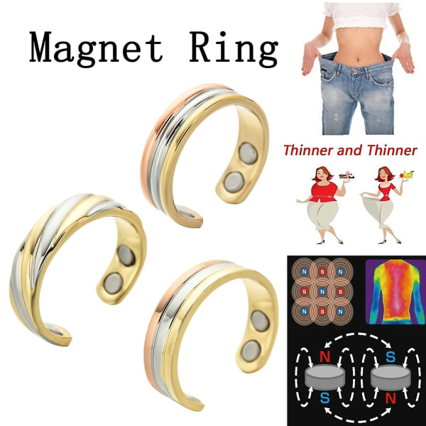 Mode Dam Ring 3 Färg Guld Silver Rose Guld Koppar Magnetisk ring Justerbar storlek kvinnlig magnet Smycken Finger Wear