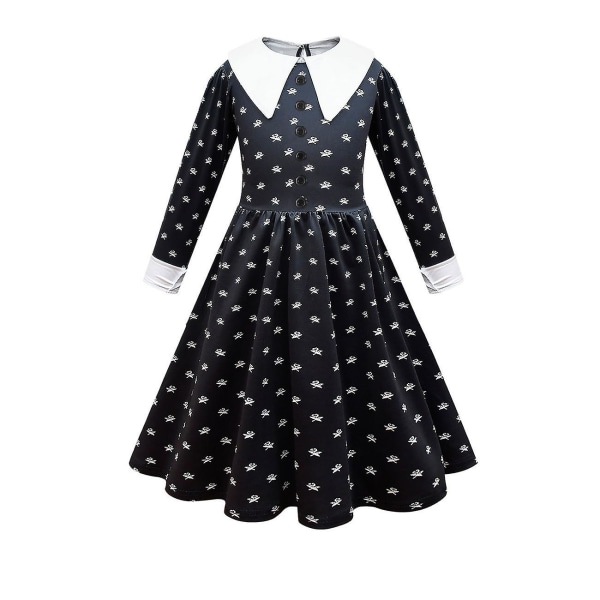 Wednesday Addams Cosplay Costume Dress Set Halloween Costume Carnival Party Disguise For Girls（140cm With bag）