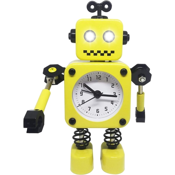 Gul robot väckarklocka, rostfritt stål tyst väckarklocka med