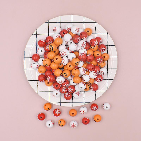 100 stk snøflakperler 16mm juleperler i tre for håndverk, pynt og smykkeproduksjon (gul)