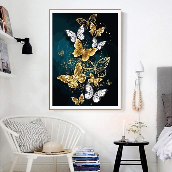 1 st Butterfly Blue Gold Diamond Ritning Full Diamond 5D Hand DIY