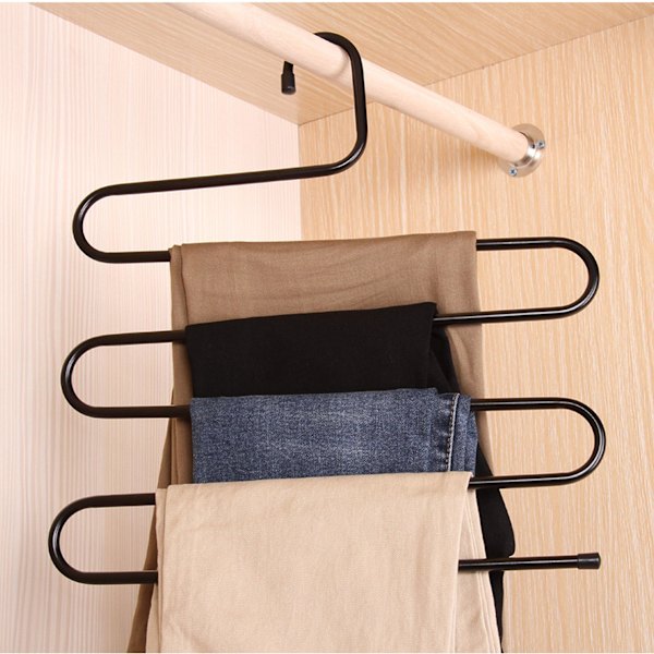 Bukser Bøjle Multi-lag (4 Pak) S-stil Jeans Bukser Bøjle Skab Rustfrit Stål Rack Pladsbesparende Til Slips Tørklæde