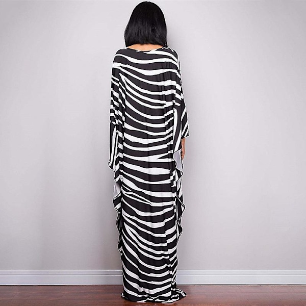 Dames Print Maxi Kjole Flagærme Strandkjole Plus Size Sommerkjole Strandtøj Kaftan Cover-ups Dn0501