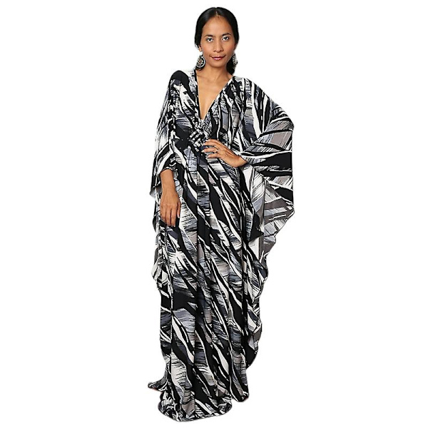 Dames Print Maxi Kjole Flagærme Strandkjole Plus Size Sommerkjole Strandtøj Kaftan Cover-ups Dn0523