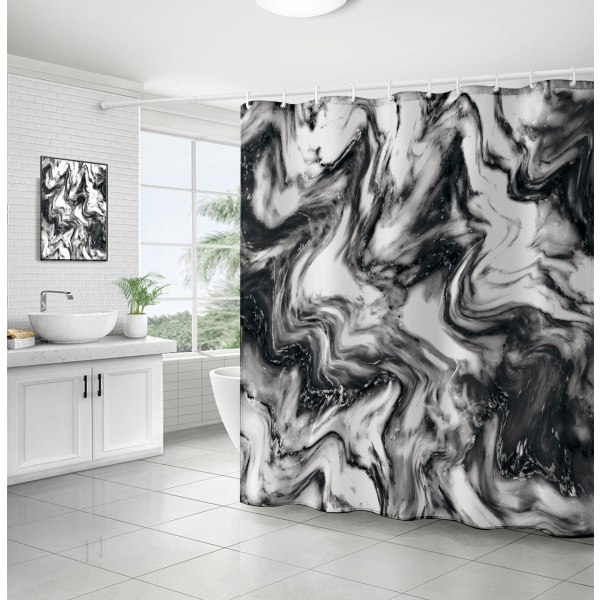 1st svart marmor duschdraperi, modern abstrakt duschdraperi