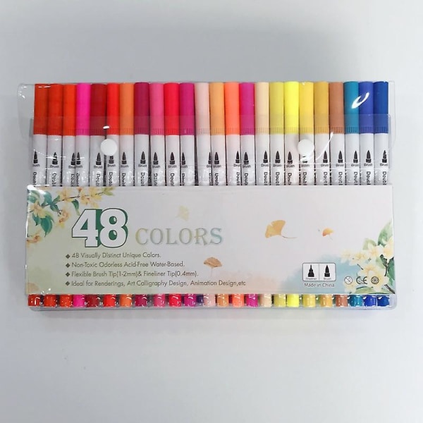 Penselpennor med dubbla set med 48 färger, för kalligrafiritning och målarbok