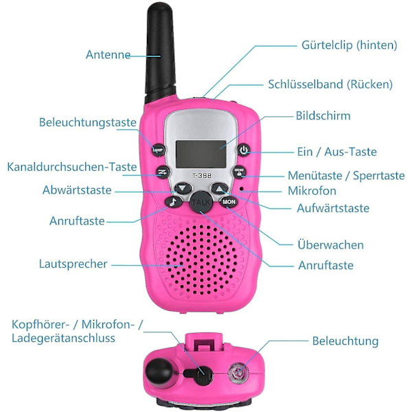 Walkie Talkie -setti, ammattimainen lasten walkie talkie -radio, 8 kanavaa, 1-3 km kantama