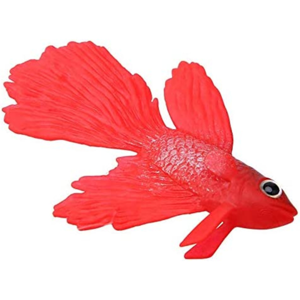 2 stk. Silikone Kunstig Fisk Høj Simulation Realistisk Flydende Akvarium Fisketank Ornament Dekoration med Line Sugekop (Rød Betta Fisk)