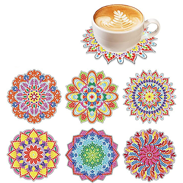 Paket med 6 Mandala Flower Diamond Painted Coasters