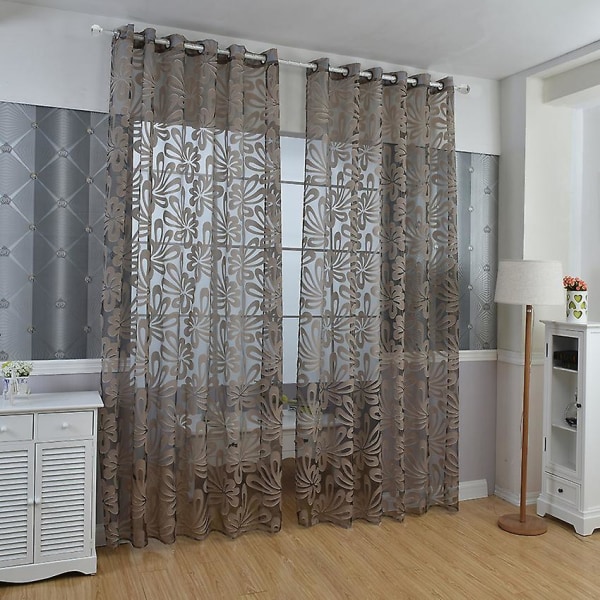 100*250cm Perforerad 3d Blomskärning Gardin - Brun
