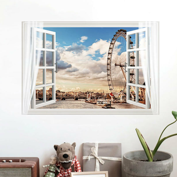 murimage Fototapet Hav Vindue 60x90cm Lim Inkluderet Fototapet Klit Strand 3D Strand Maritim Børneværelse Tapet