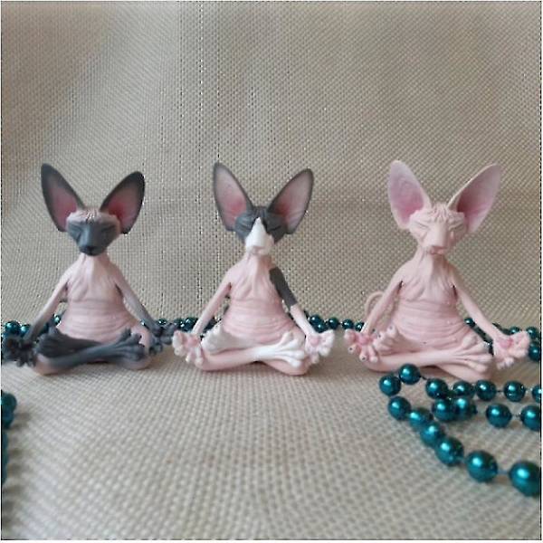 Sphynx katt mediterar samlarobjekt miniatyr Buddha figurin djurmodell docka leksaker hårlös prydnad rosa grå