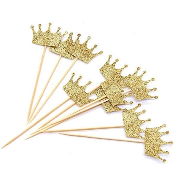 20 stk. Guld Krone Cupcake Toppers Kage Dekoration Royal Prince Cupcake Toppers Til Fødselsdagsfest, Baby Shower