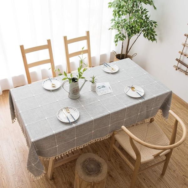 Rustik gitterduk (55\"x70\") Bomull Lin Grå Rektangel T