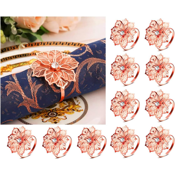 12 Pack Metal Napkin Rings with Flower Shaped Buckle for Wedding,