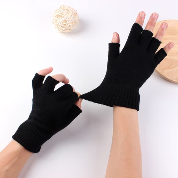 Kvinnor Vinter Halvfinger Varma Handskar Ullstickade Fingerlösa Handskar