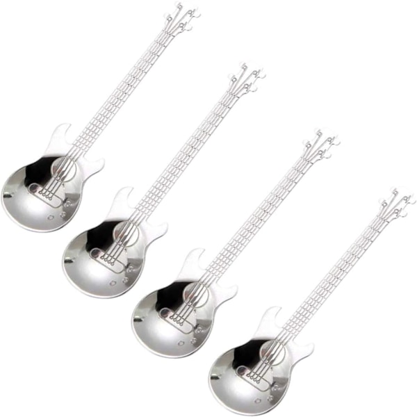 Sæt med 4 rustfrie stål kaffeskeer guitar mønster, rustfrit stål skeer til kaffe, kreativt redskabssæt, dessert te, sukker og kage te, forretter
