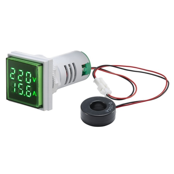 (Grønn) Mini Square Digital Volt-Amperemeter Voltammeter Amperemeter Volt