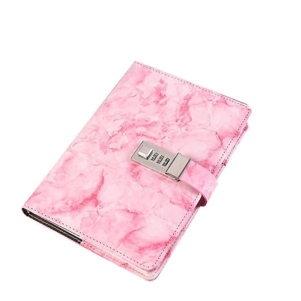 Marmordagbok med lås hemlig A5-dagbok med lås och söta anteckningsböcker (rosa)