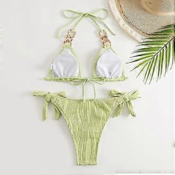 Dame Halter Side String Bikini Sett Badedrakt Cheekys Badedrakter 2-delt Badeantrekk Trekant Bikini Sett Strandklær Grå L Gray L