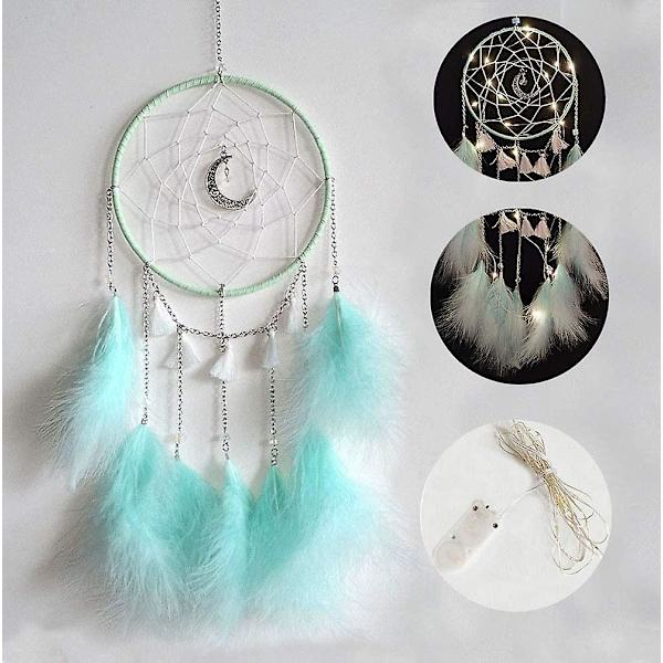 Led Dream Catcher, Håndlavede Dream Catchers Til Soveværelse Væg Hængende Dekorationer Ornamenter Håndværk (mørkegrøn)
