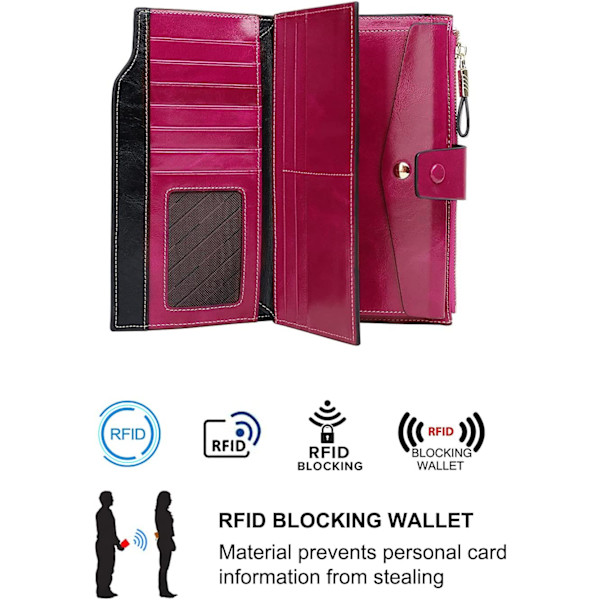 Damepung RFID Blokerende Ægte Læderpung Bifold Wallet Rosé