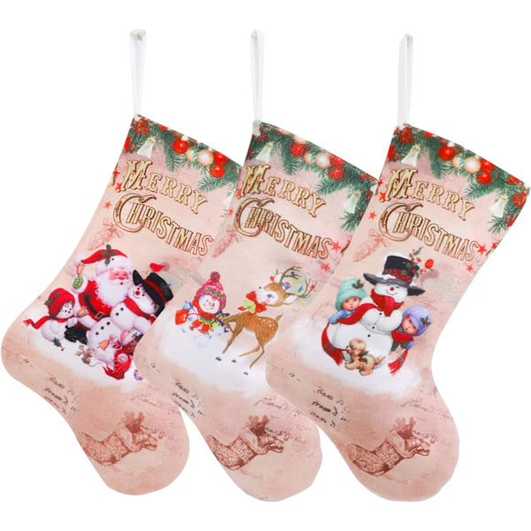 Julstrumpor, 3 klassiska jultomtar/snögubbar/ren Chris