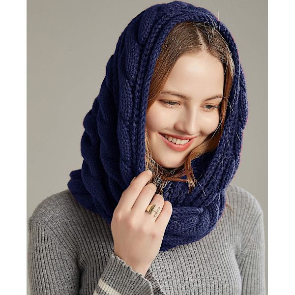 Dame Vinter Strikket Infinity Skjerf Mote Tykk Varm Sirkel Loop Skjerf（Blå）
