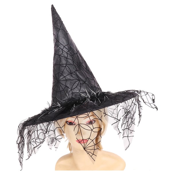 Halloween häxhatt mesh wizard hatt smink kostym rekvisita cosplay