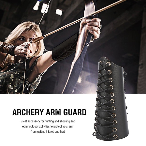 Bueskyting Arm Guard, Unisex Beskyttende Lær Bueskyting Hånd Laces Håndledd Utstyr Tilbehør（Svart）