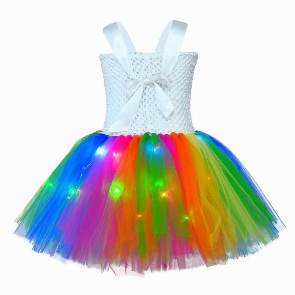 Princess Tutu Led Rainbow Unicorn Klänning för flickor Färgglada ljusa kostymer（M(3-4Y)）