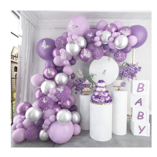 Baby Shower -koristeet tytölle 140 kpl metallinhohtoinen violetti ilmapallo G
