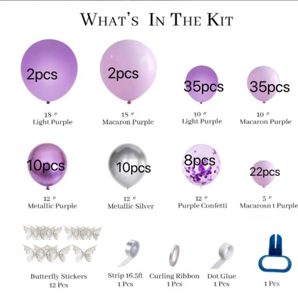 Baby Shower -koristeet tytölle 140 kpl metallinhohtoinen violetti ilmapallo G
