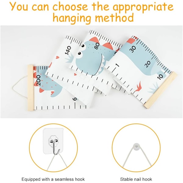 Baby høydevekstdiagram, lerret og tre baby målebånd, veggdekorasjon for jenter og gutter soverom - dinosaur