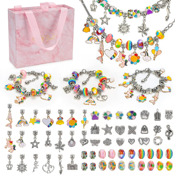 Girls Gifts For 6 7 8 9 10 Year Old, Kids Diy Arts Crafts Set For Girl Age 5-11 Birthday Gift Charm Bracelet Making Kits