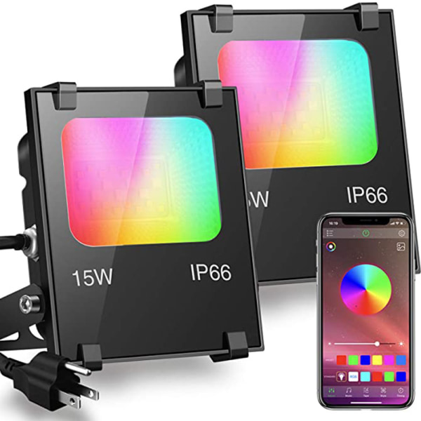 RGBW Outdoor LED Flood Light 15W Smartphonekontrollerad, Smart RGB