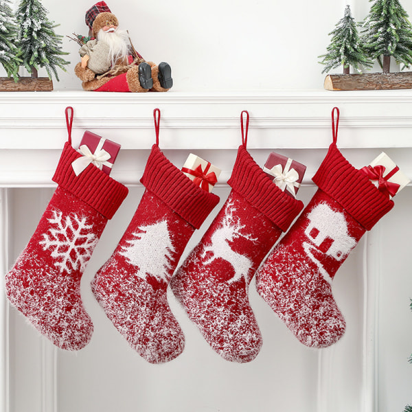 4 Pieces Christmas Stockings of Knitted Christmas Stockings Chris