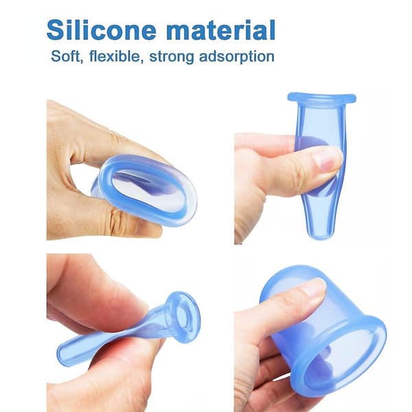 Koppningsterapi set 7 st silikon anti-cellulit kopp vakuumsugmassage koppar ansiktskoppning set kropp och ansikte（Blå）