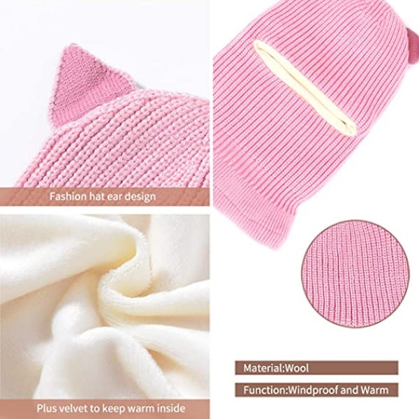 Varme vinterluer og skjerf for barn, varm strikket lue og sirkelskjerf med fleecefôr for jenter, 1-5 år rosa