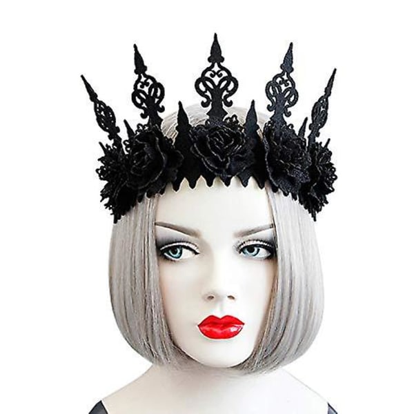 Goottilainen musta ruusukruunu Halloween tiara pääpanta morsiuskukka hiusseppele Garland hääpäähine kukka pää