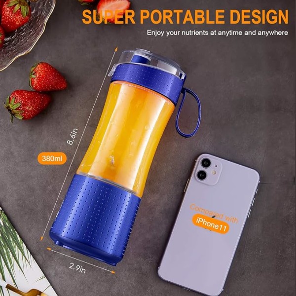 Mörkblå bärbar mixer  USB-uppladdningsbar smoothie on the go mixerkopp med sugrör